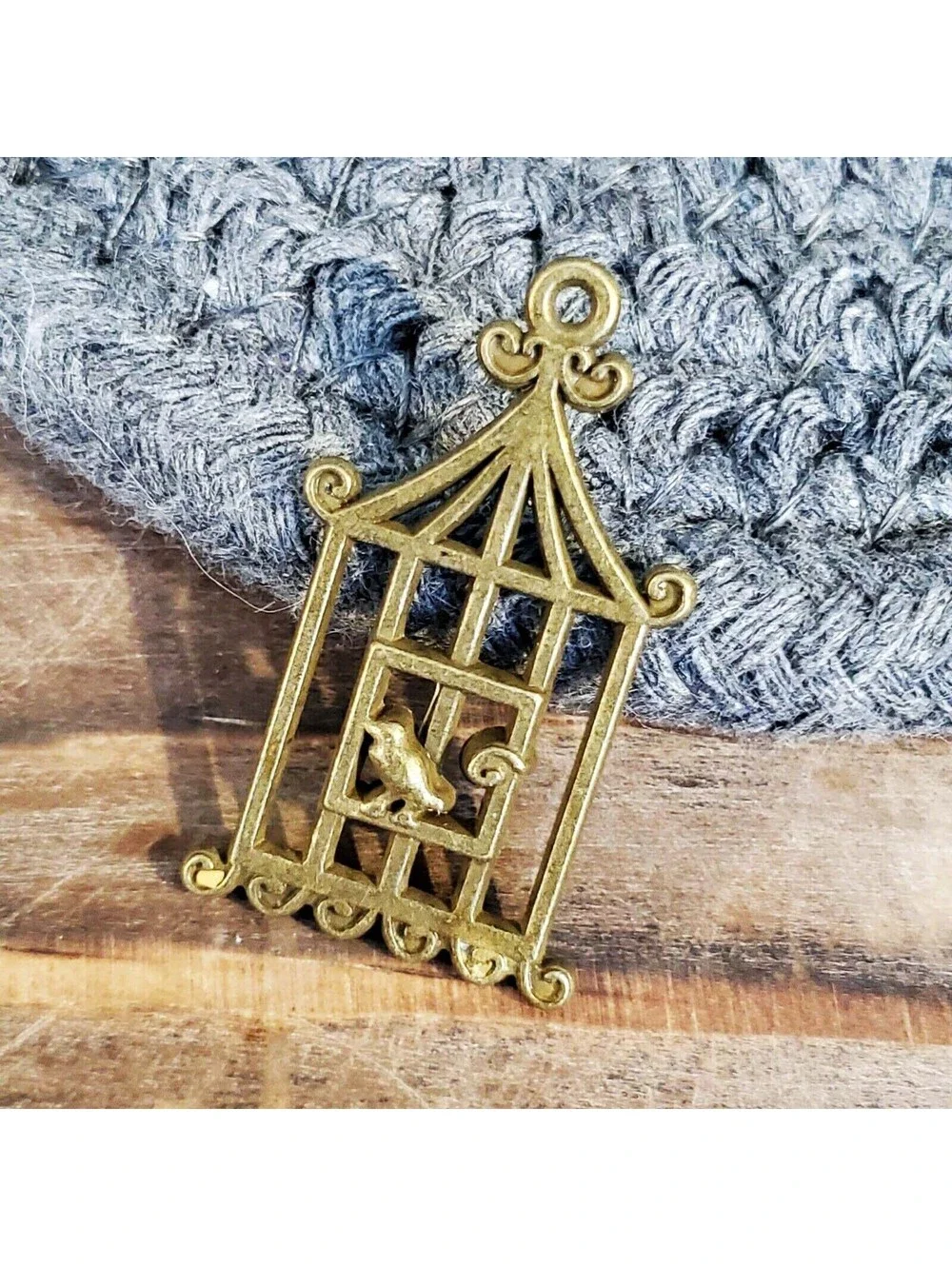 Antique Brass Pewter Art Deco Nouveau Bird & Cage Pendants 29x18mm 10 pcs